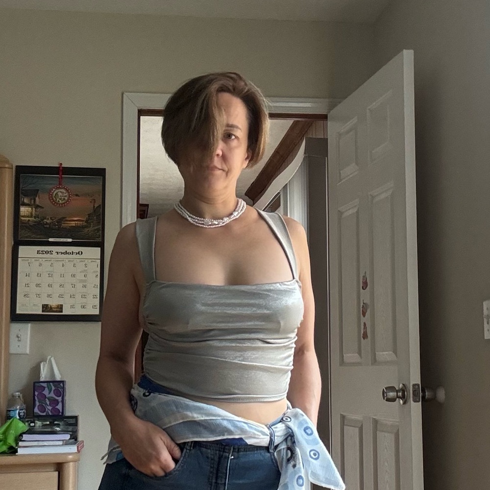 Out from Under Silver Satin Bustier Top – Size M